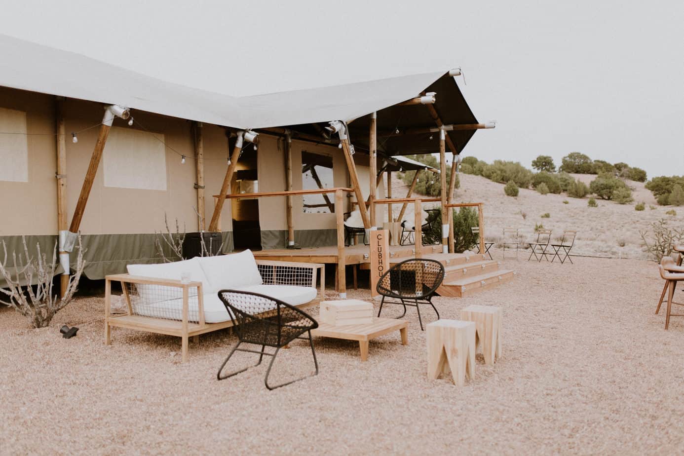 Glamping in New Mexico with a Brown Canvas Tent in the Desert
